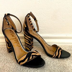Sam Edelman Yaro Tiger Print Block heel with ankle strap.